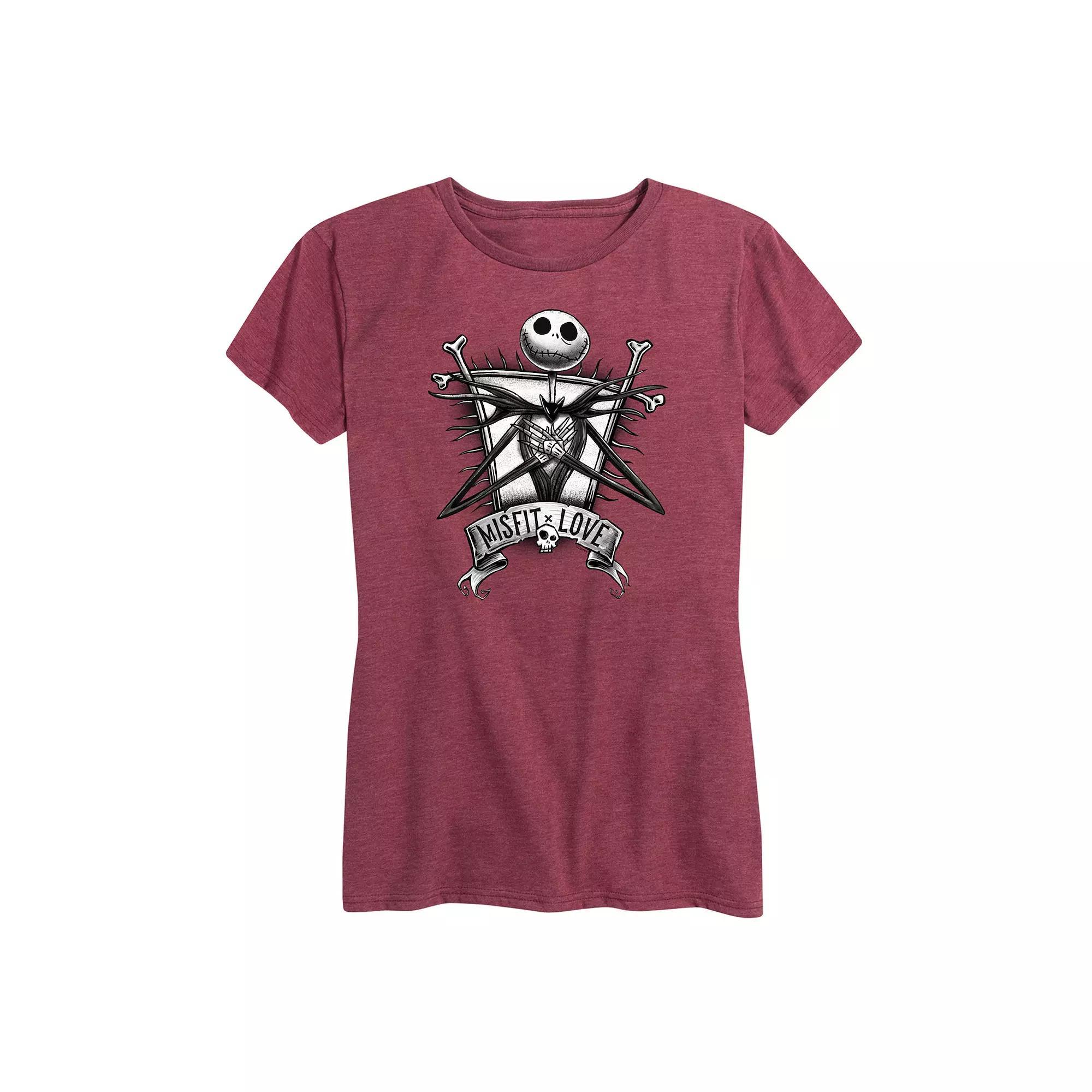 Disneys The Nightmare Before Christmas Womens Misfit Love Graphic Tee Grey Wine Product Image