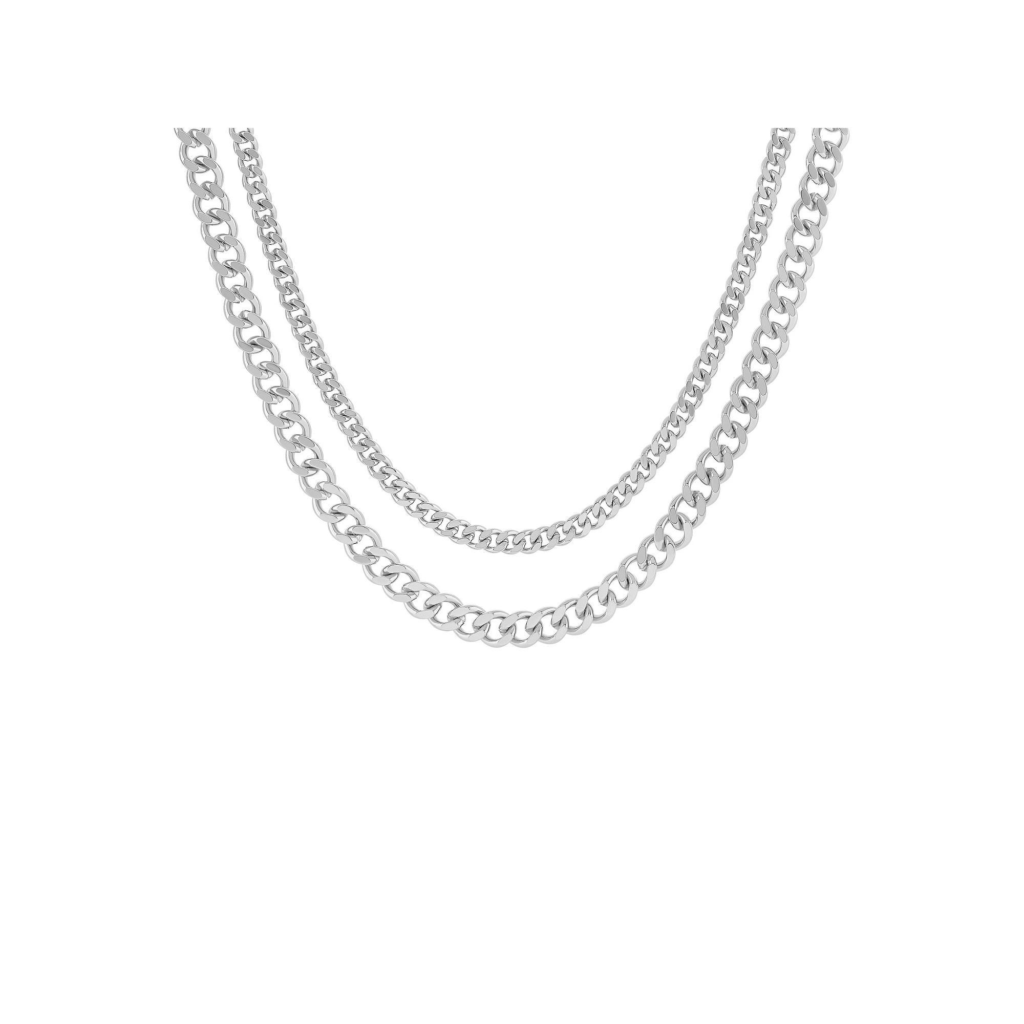 PRIMROSE Double Curb Chain Necklace Set, Women's, Silver Tone Product Image