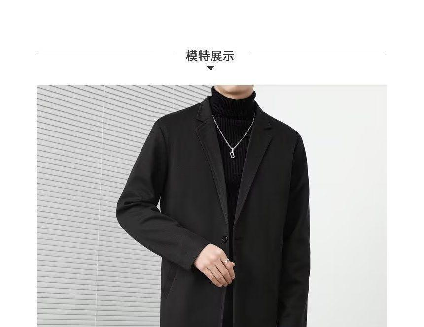 Notch Lapel Plain Single Breasted Coat Product Image