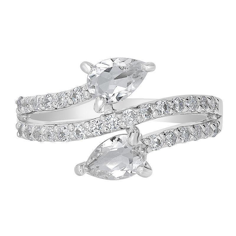 Gemistry Sterling Silver Stone & Cubic Zirconia Pear Bypass Ring, Womens White Topaz Product Image