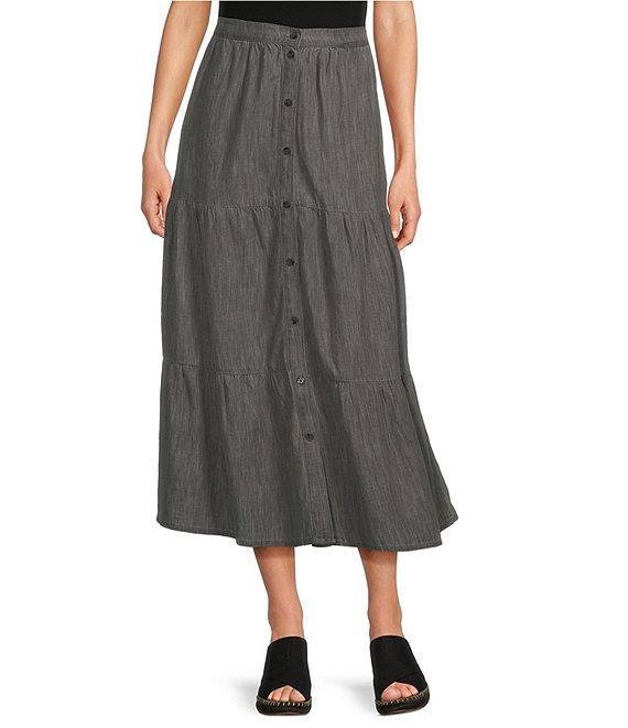 NYDJ Lightweight Denim Tiered Maxi Skirt Product Image