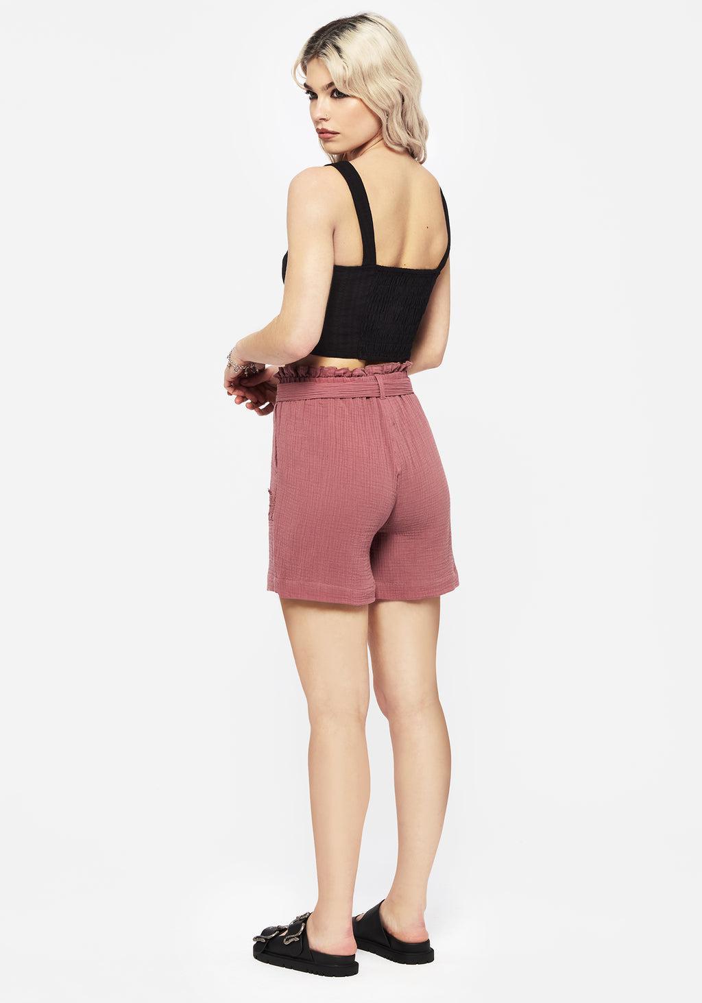 Rosamoth Applique Trim Cotton Tie Waist Shorts Product Image
