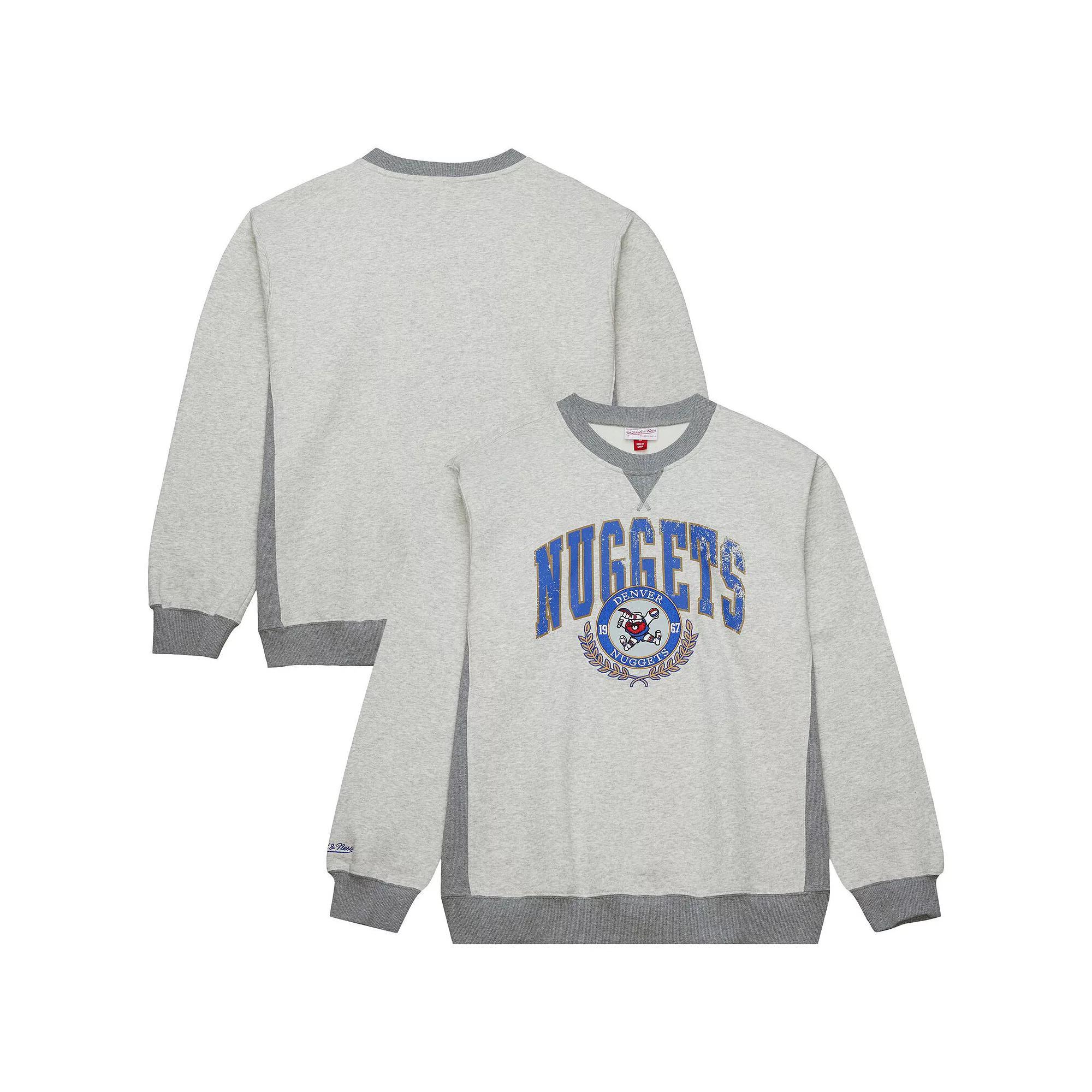 Men's Mitchell & Ness Heather Gray Denver Nuggets  Vintage Logo Pullover Sweatshirt, Size: XL, Nug Grey Product Image