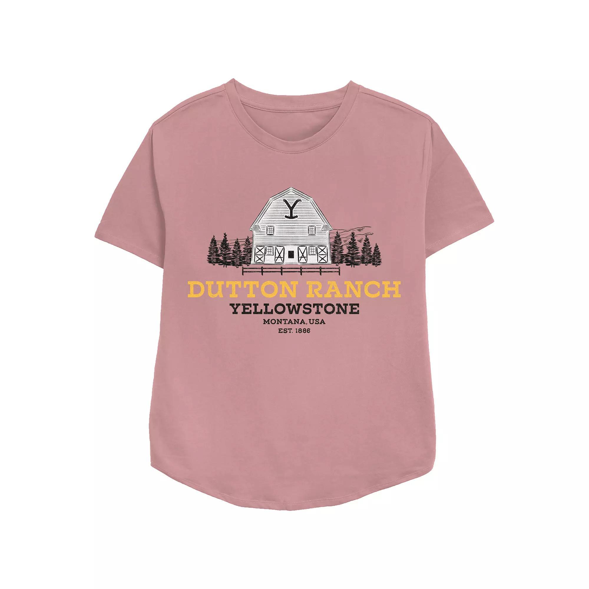 Women's Yellowstone Dutton Ranch Barn Relaxed Fit Graphic Tee, Girl's, Size: Medium, White Product Image