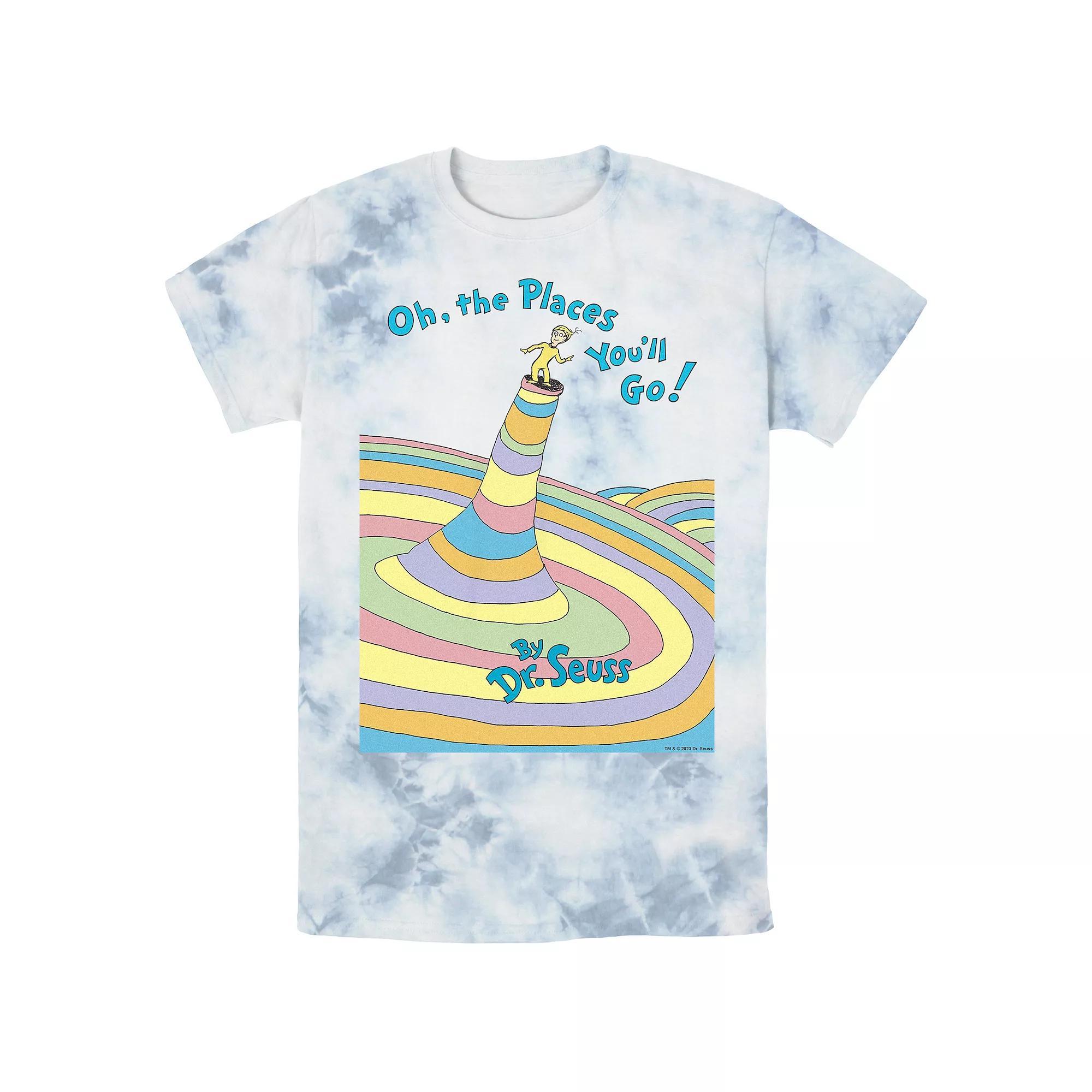 Men's Dr. Seuss Oh The Places You'll Go Bombard Wash Graphic Tee, Size: Large, White Blue Product Image