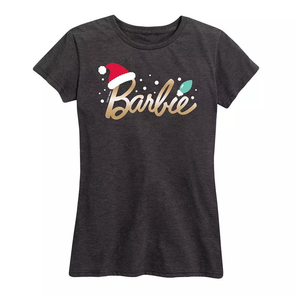 Womens Barbie Logo Santa Hat Graphic Tee, Girls Product Image