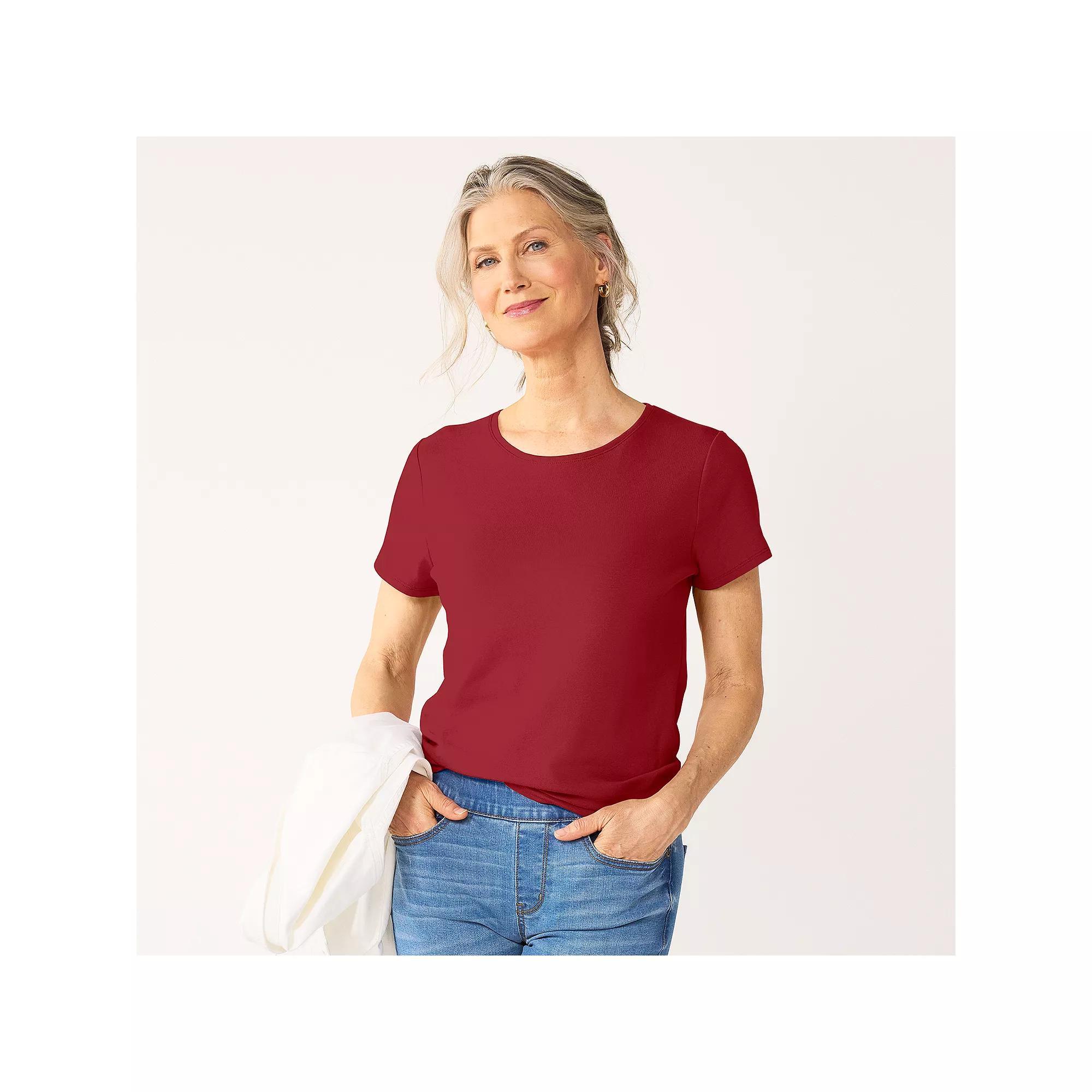 Women's Croft & Barrow® Essential Crewneck Tee, Size: Large, Red Product Image
