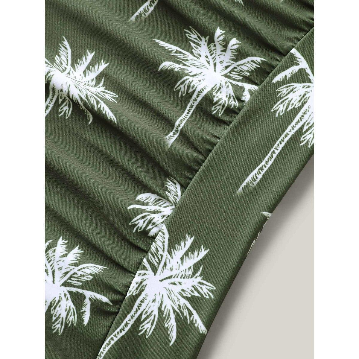 Plus Size Twist Front Tropical Print One-Piece Swimsuit Women's Swimwear ArmyGreen Beach Twist Curve Bathing Suits High stretch One Pieces BloomChic 28/5X Product Image