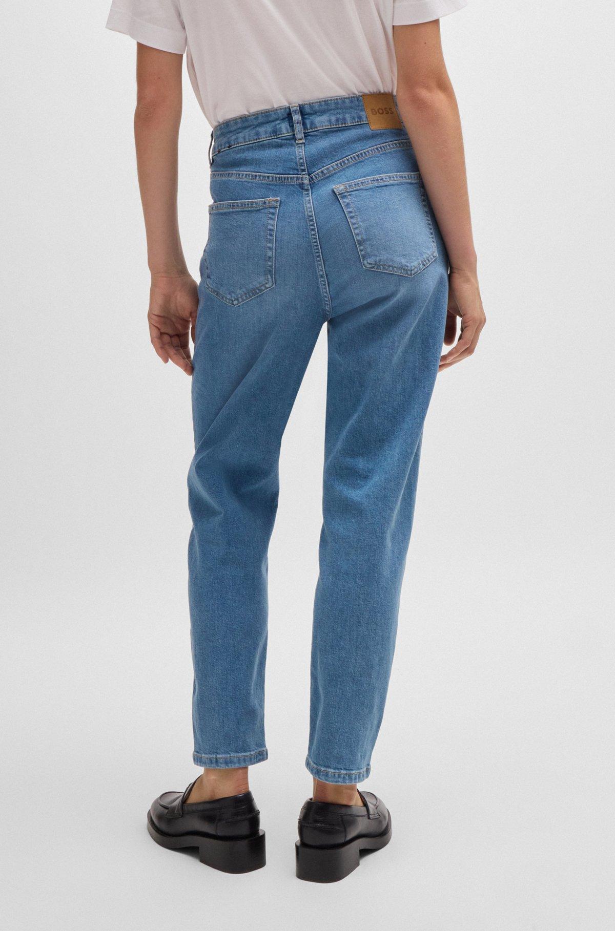 High-waisted cropped jeans in blue comfort-stretch denim Product Image
