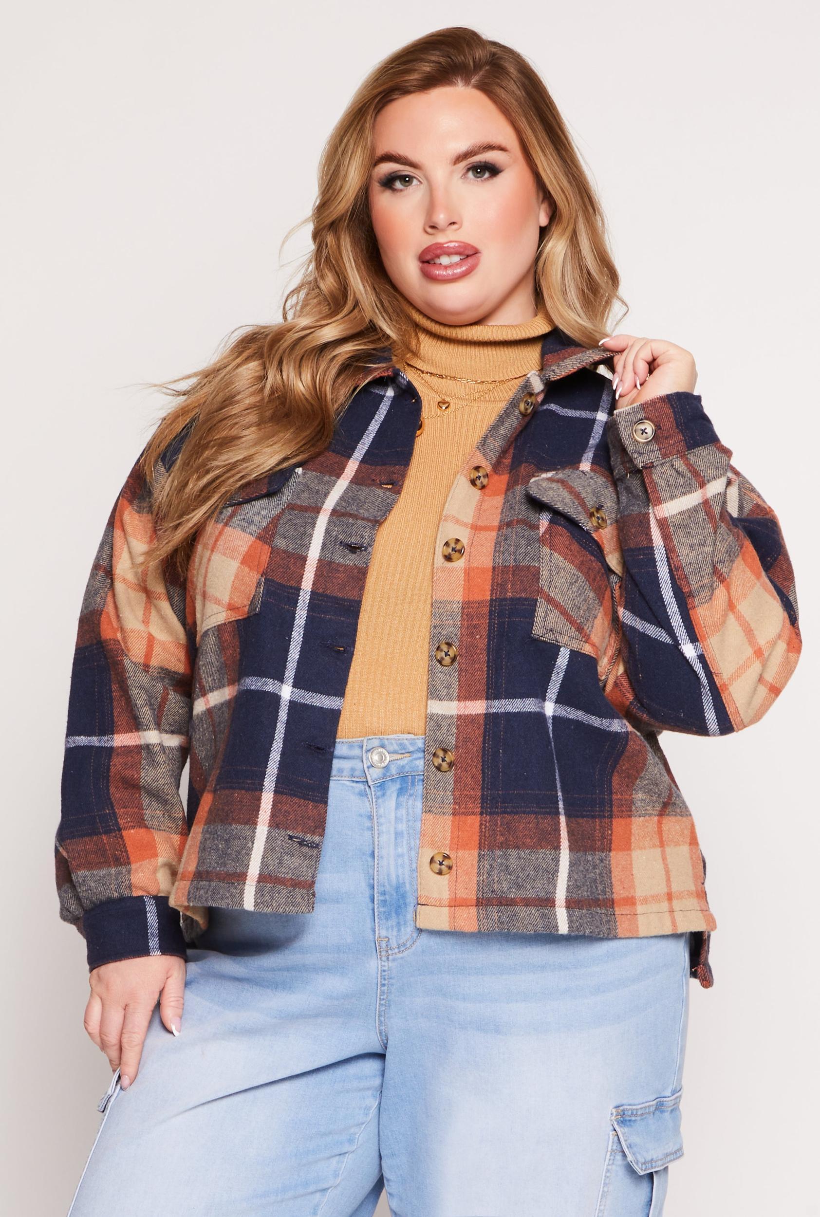 Womens Plus Size Flannel Plaid Button Front Shacket Product Image
