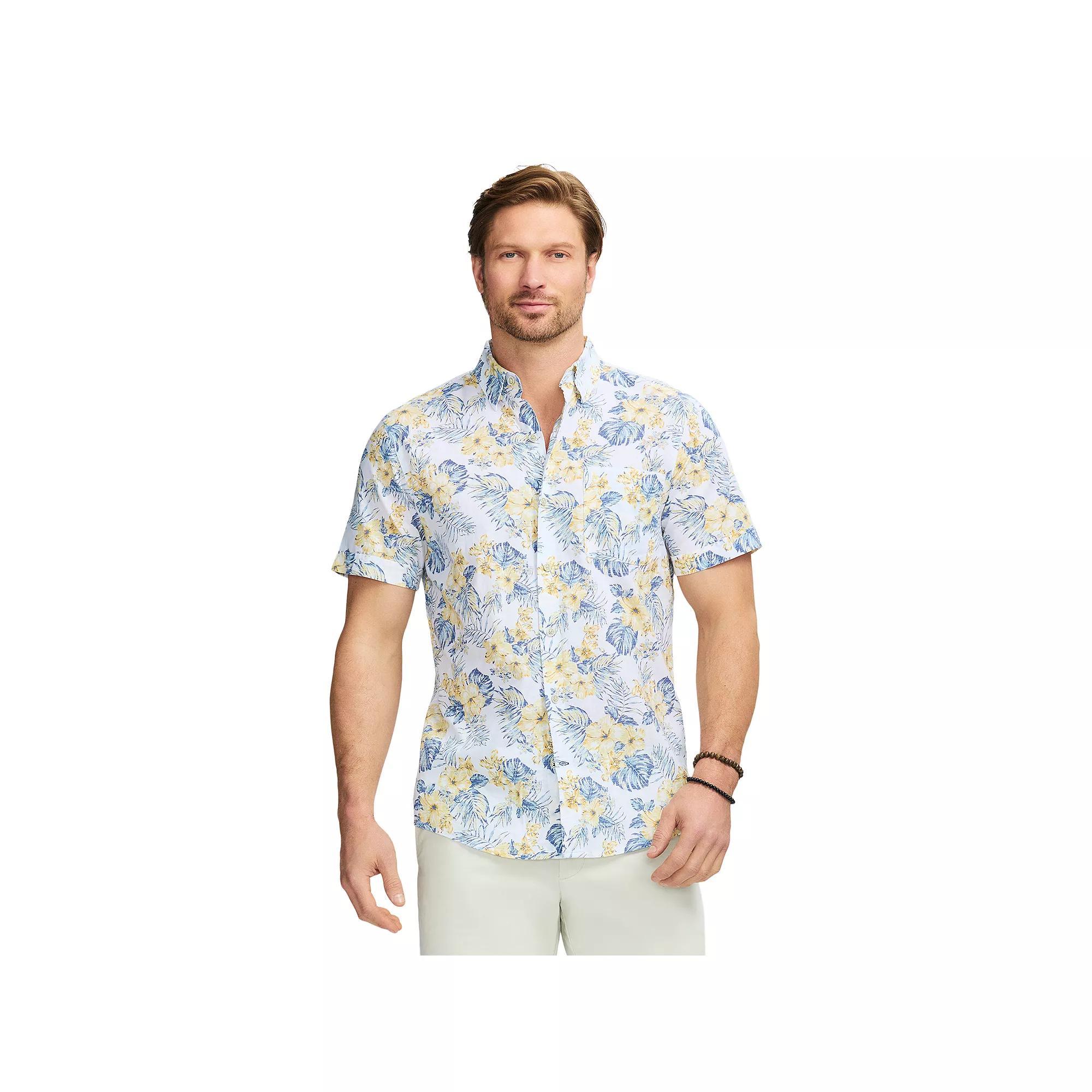 Men's IZOD Dockside Short Sleeve Chambray, Size: Small, Bright White Flowers Product Image