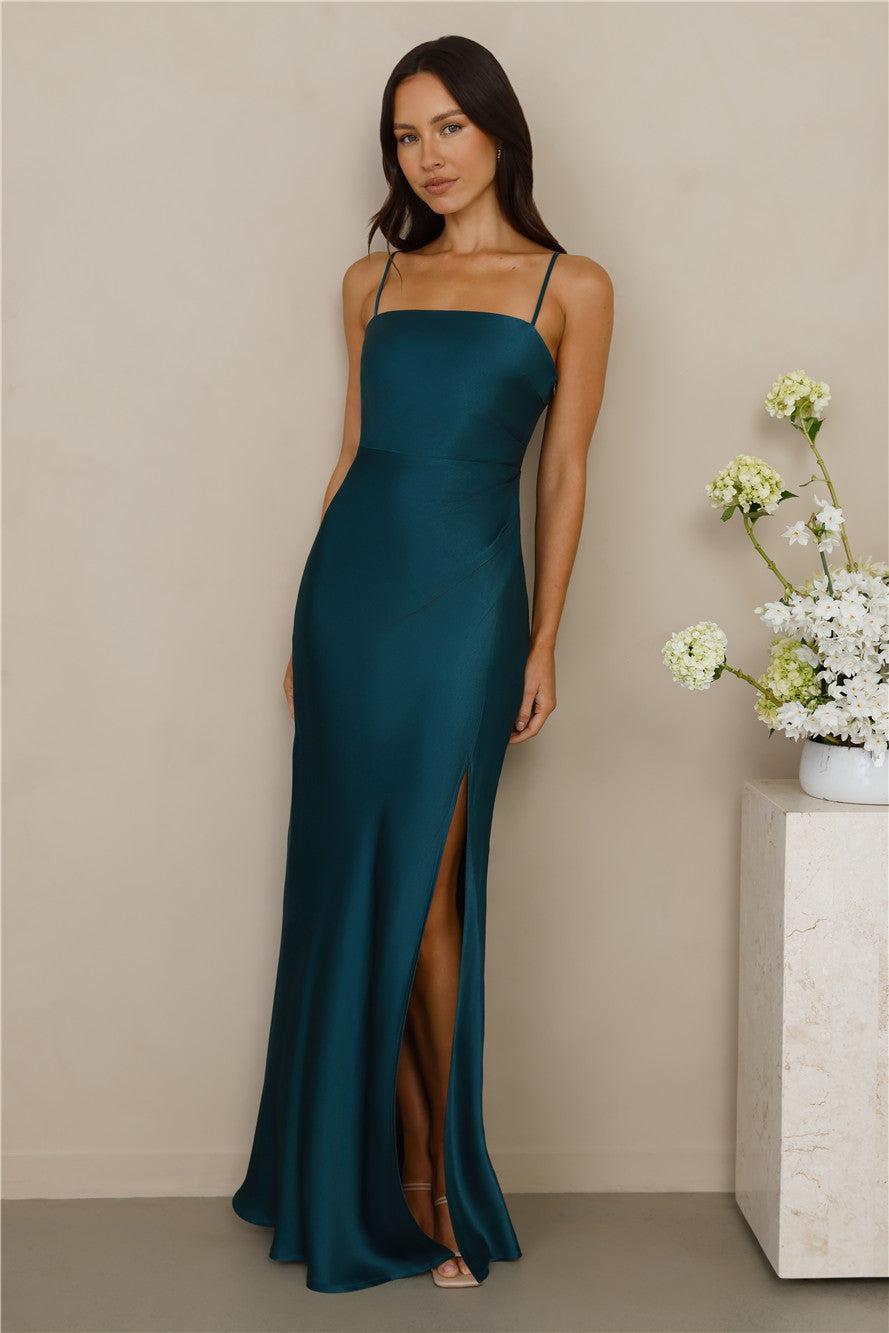 The Violetta Satin Maxi Dress Teal Product Image
