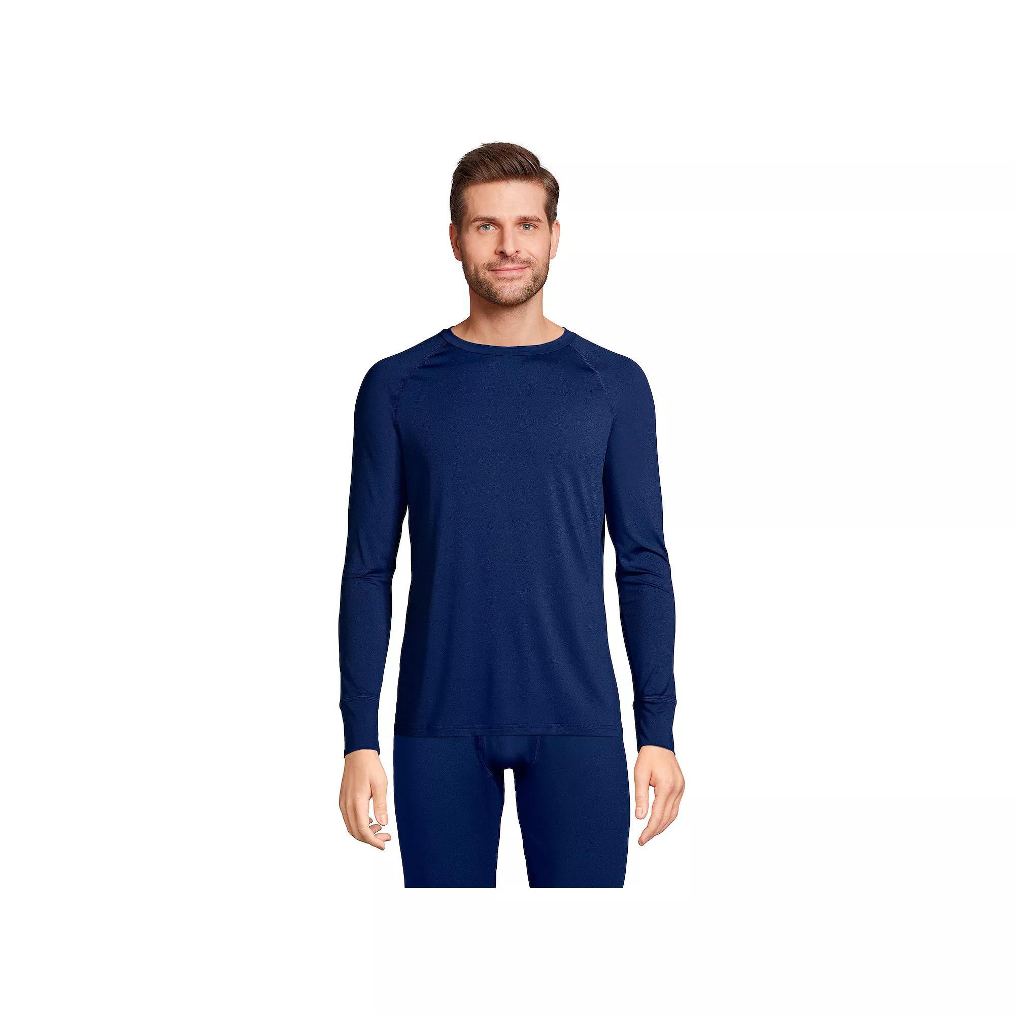 Men's Lands' End Stretch Thermaskin Long Underwear Crewneck Base Layer Top, Size: XL, Deep  Blue Product Image