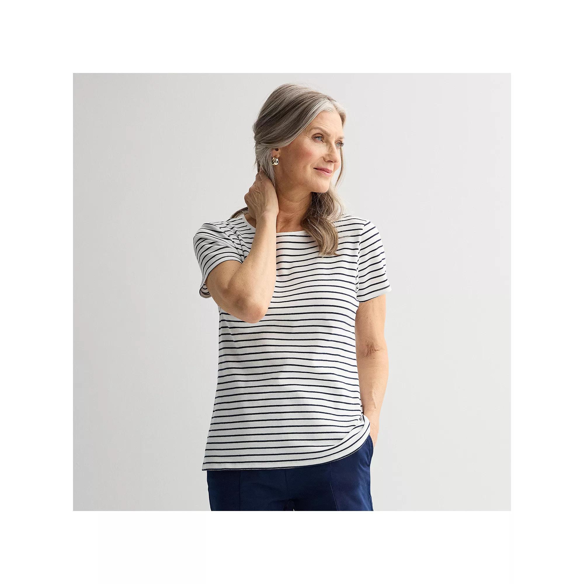Women's Croft & Barrow® Essential Crewneck Tee, Size: XL, White Spring Stripe Product Image