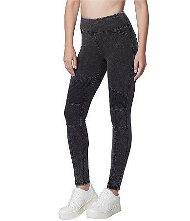 Andrew Marc Sport Snow Wash Mineral Wash Jersey Back Pocket Moto Leggings Product Image