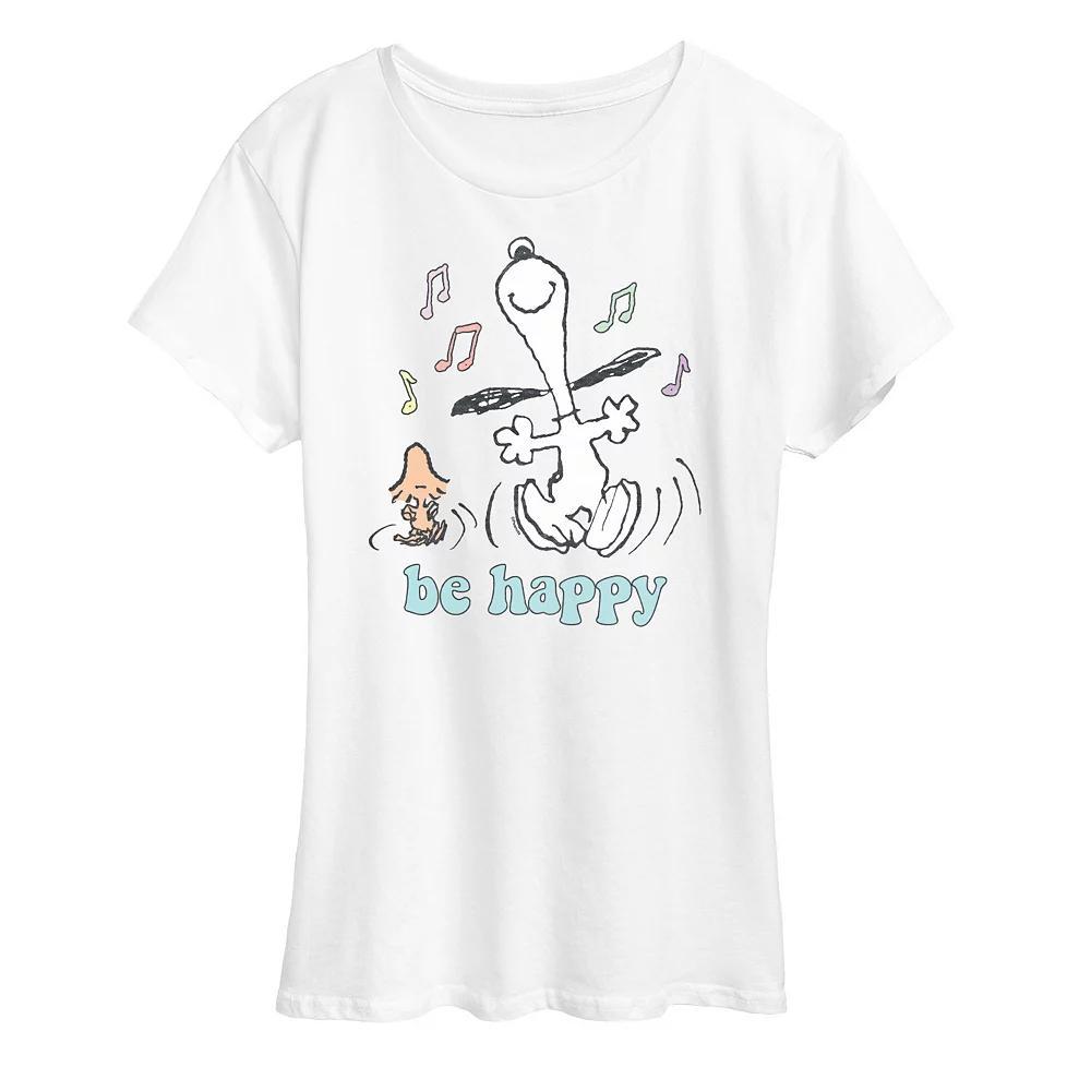 Womens Peanuts Be Happy Graphic Tee, Girls Grey Royal Blue Product Image