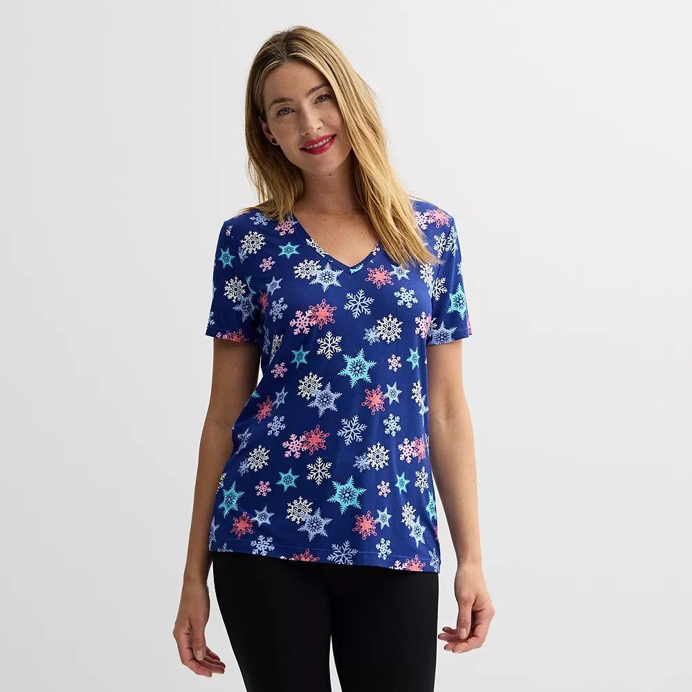 Women's Jollidays Short Sleeve Holiday Tee, Girl's, Size: XS, Snowflakes Product Image