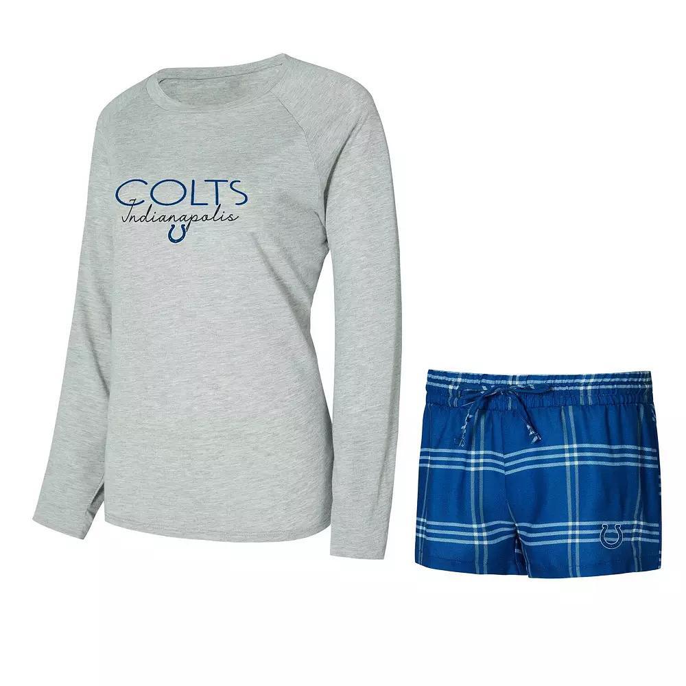 Women's Concepts Sport Royal/Gray Indianapolis Colts Petition Raglan Long Sleeve T-Shirt and Shorts Set, Size: Medium, Blue Product Image