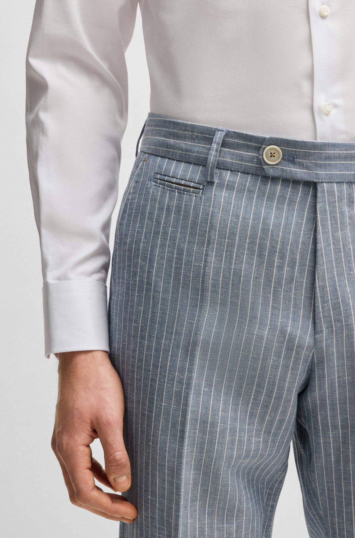 Slim-fit trousers in striped wool and linen Product Image