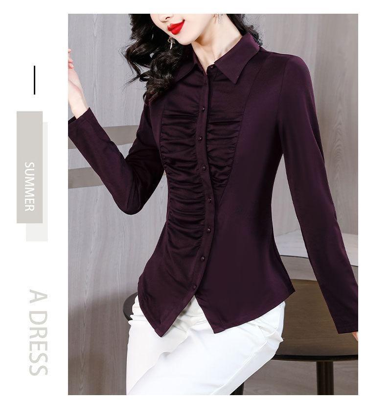 Long-Sleeve Cinched Plain Shirt Product Image