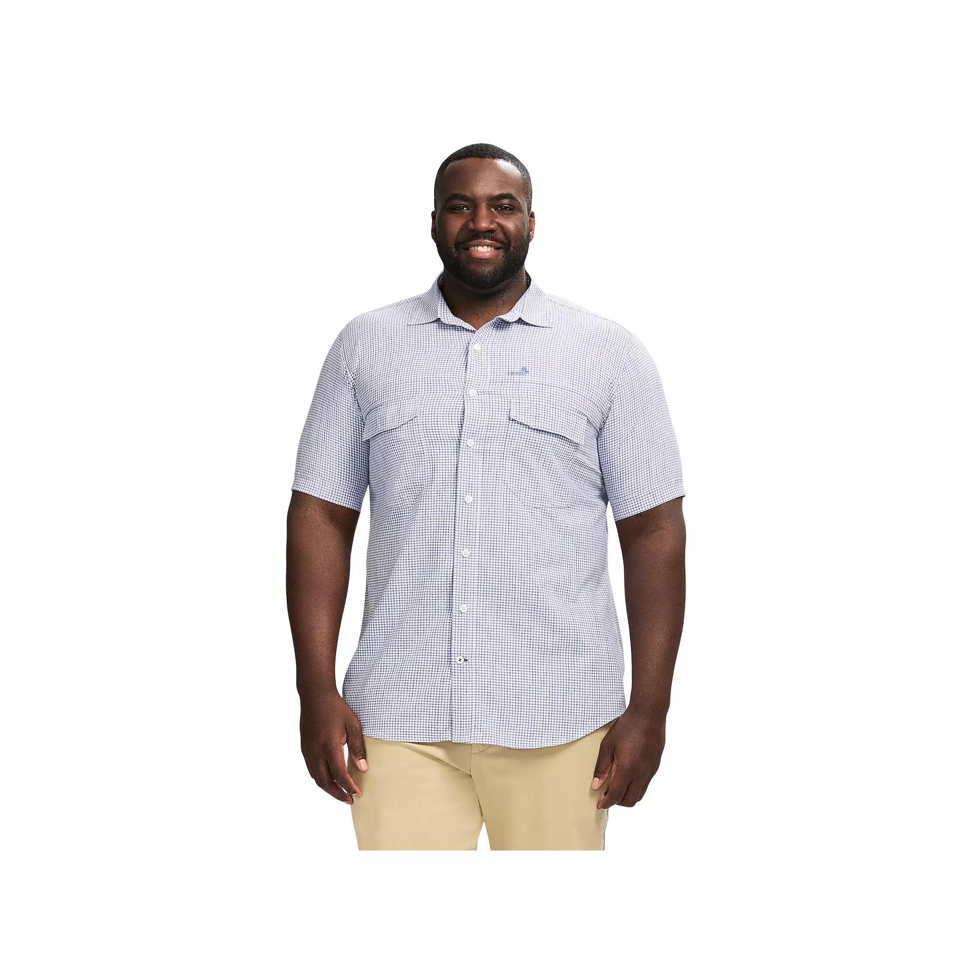 Big & Tall IZOD Sunshield Performance Woven Short Sleeve Button-Down Shirt, Men's, Size: Large Tall, Skipper Blue Gingham Product Image