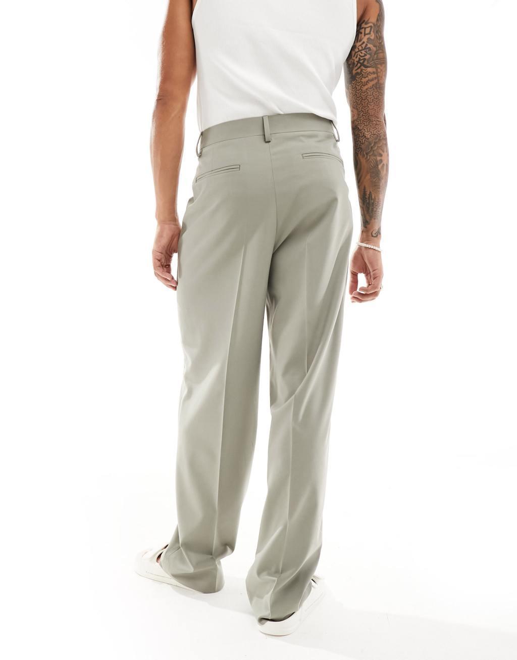 ASOS DESIGN wide leg pants in khaki - part of a set Product Image