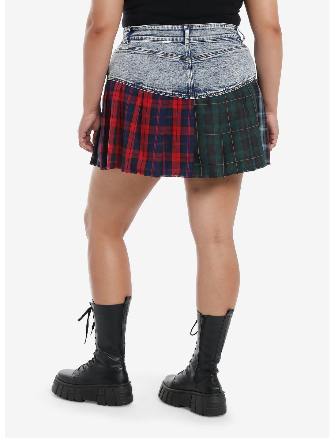 Social Collision Mixed Plaid Split Pleated Skirt Plus Size Product Image