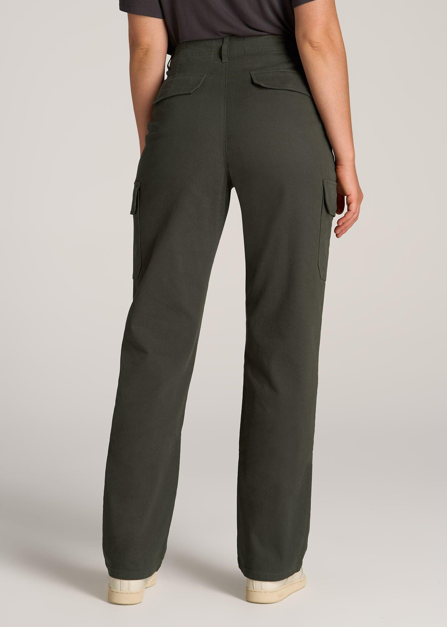 Straight Leg Cargo Chino Pants for Tall Women in Dark Moss Green Product Image
