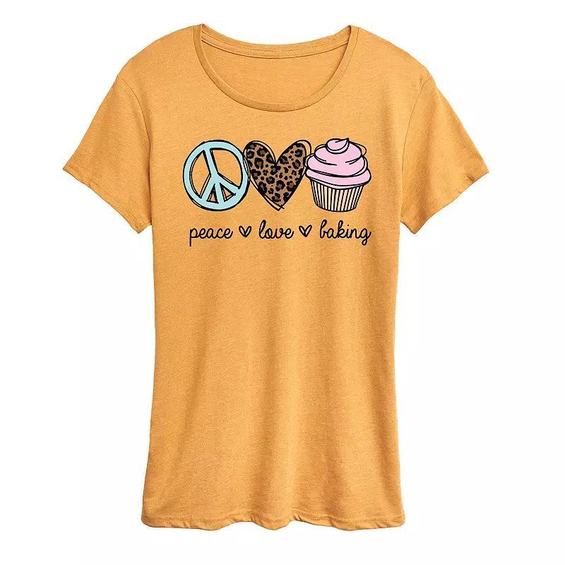 Womens Peace Love Baking Graphic Tee Grey Gray Product Image
