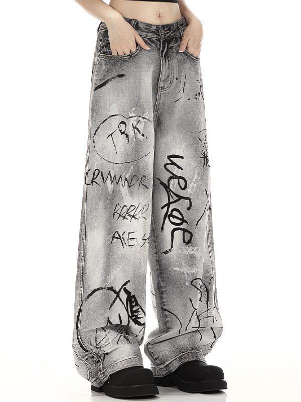 Straight style with retro trendy brand design Boyfriend Jeans Product Image