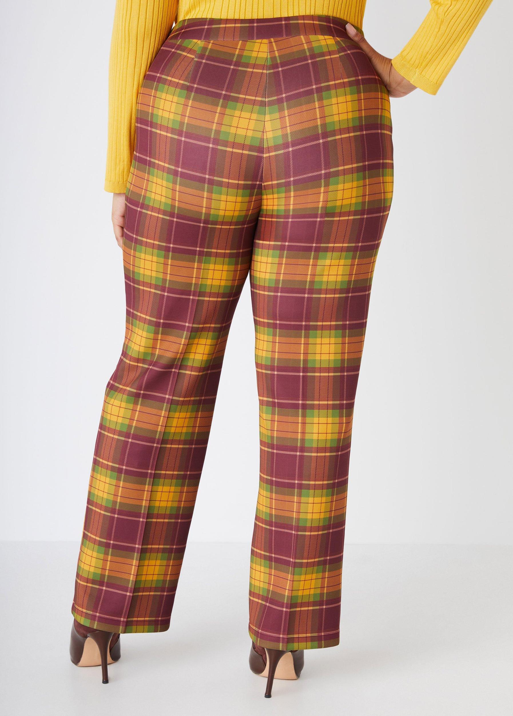 Plaid Seamed Straight Leg Pants Product Image