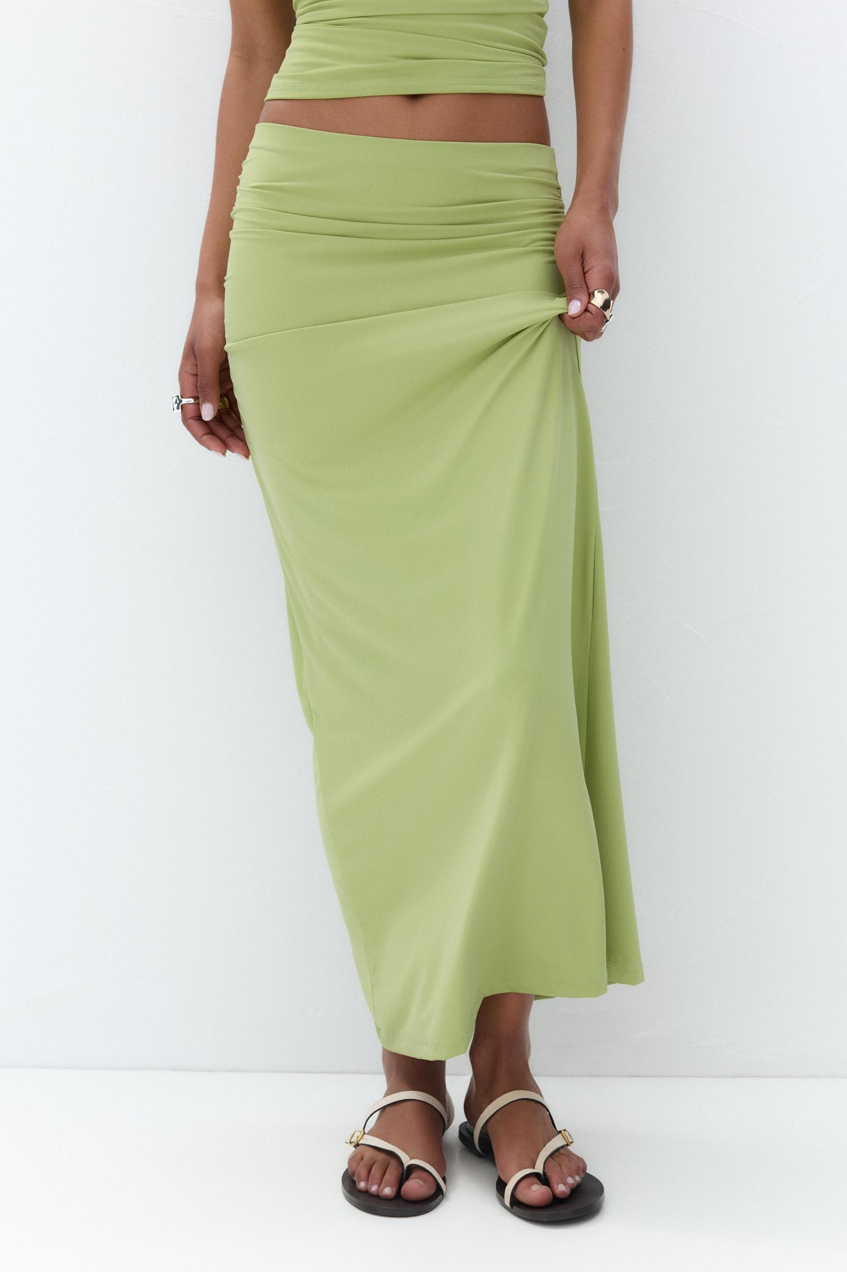 Gathered polyamide midi skirt Product Image
