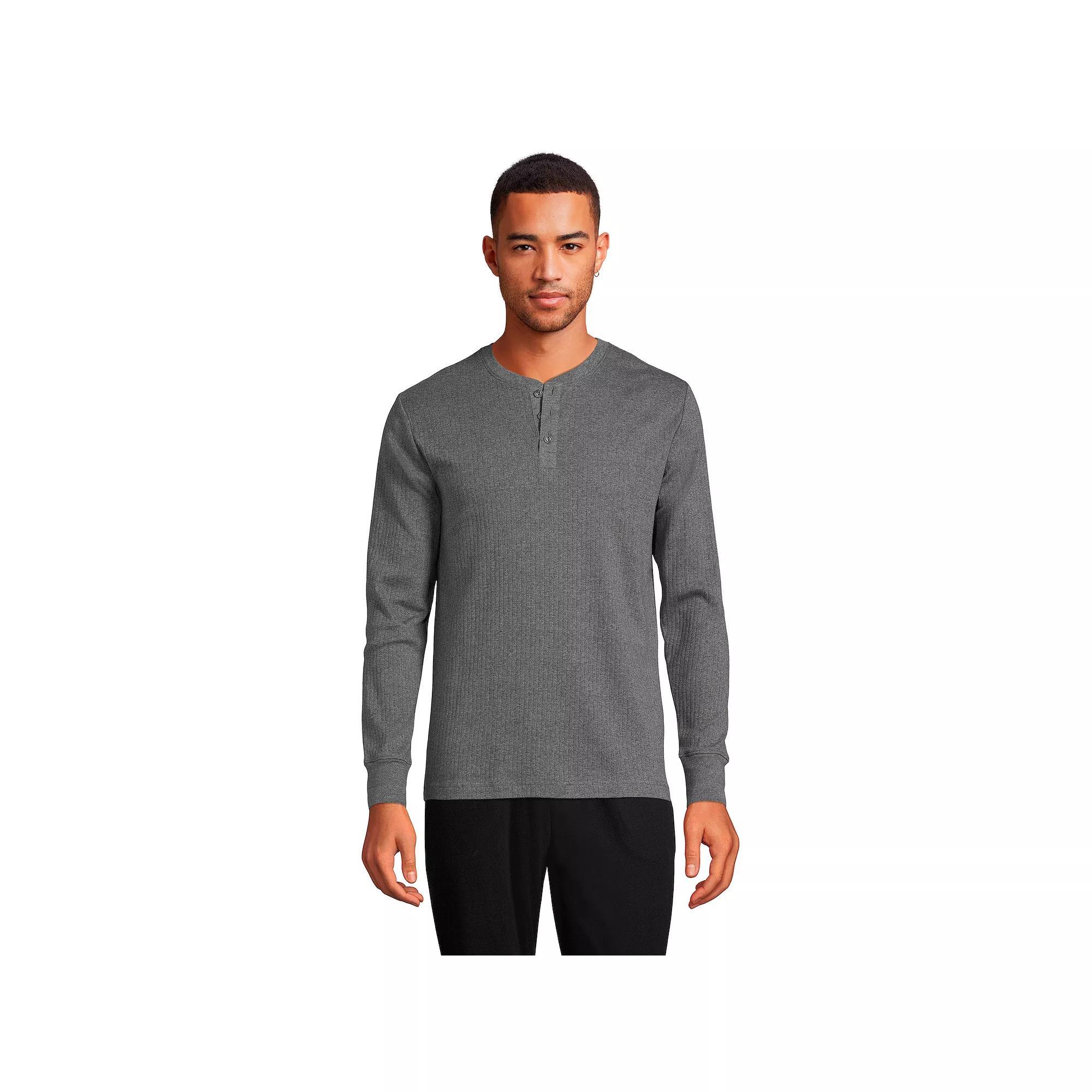 Men's Lands' End Ribbed Pajama Sleep Henley, Size: XXL, Grey Heather Product Image
