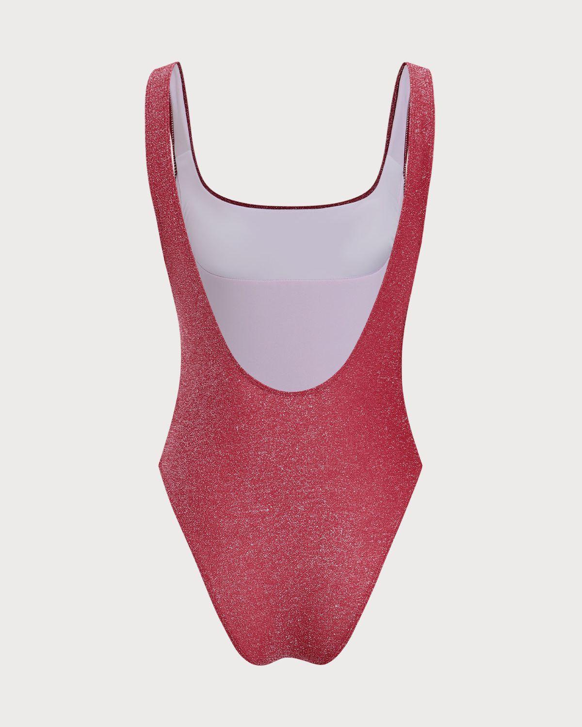 Red Lurex Backless One-Piece Swimsuit Product Image