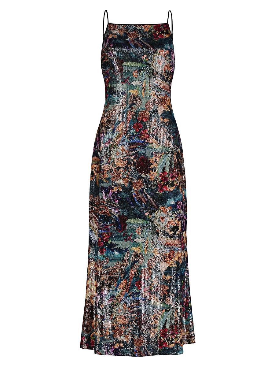 Womens Jolie Floral Sequin Sleeveless Midi-Dress Product Image