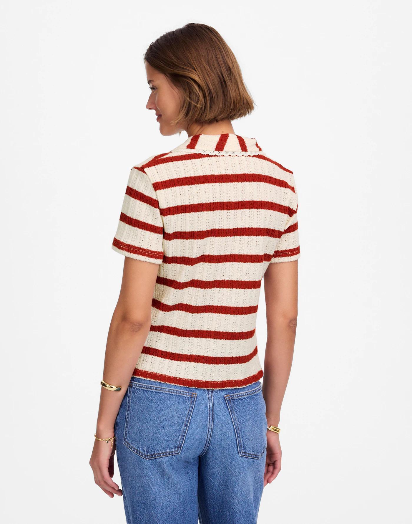 Crochet-Knit V-Neck Sweater Tee Product Image