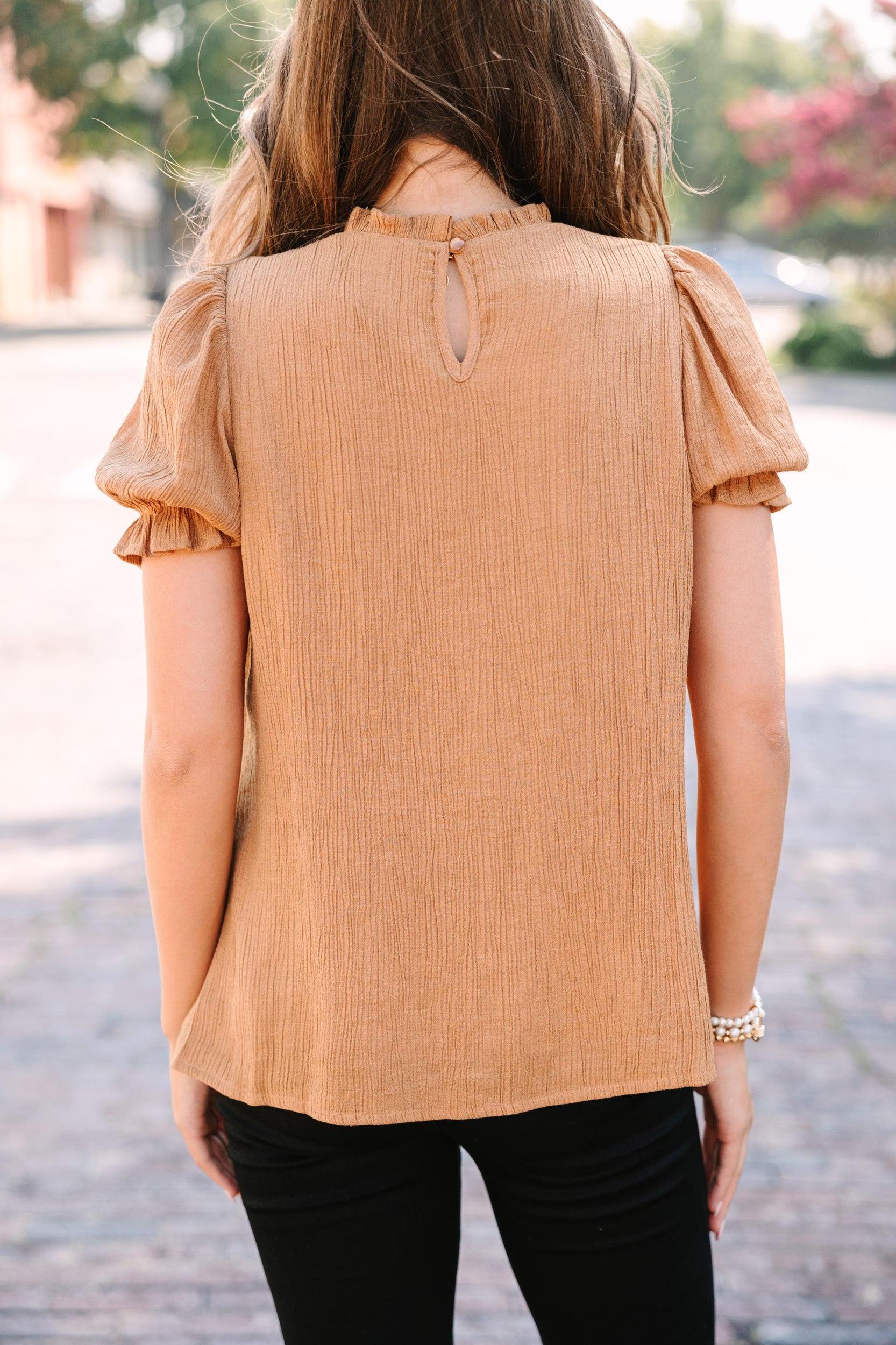 Wish You Were Here Brown Crochet Blouse Female Product Image