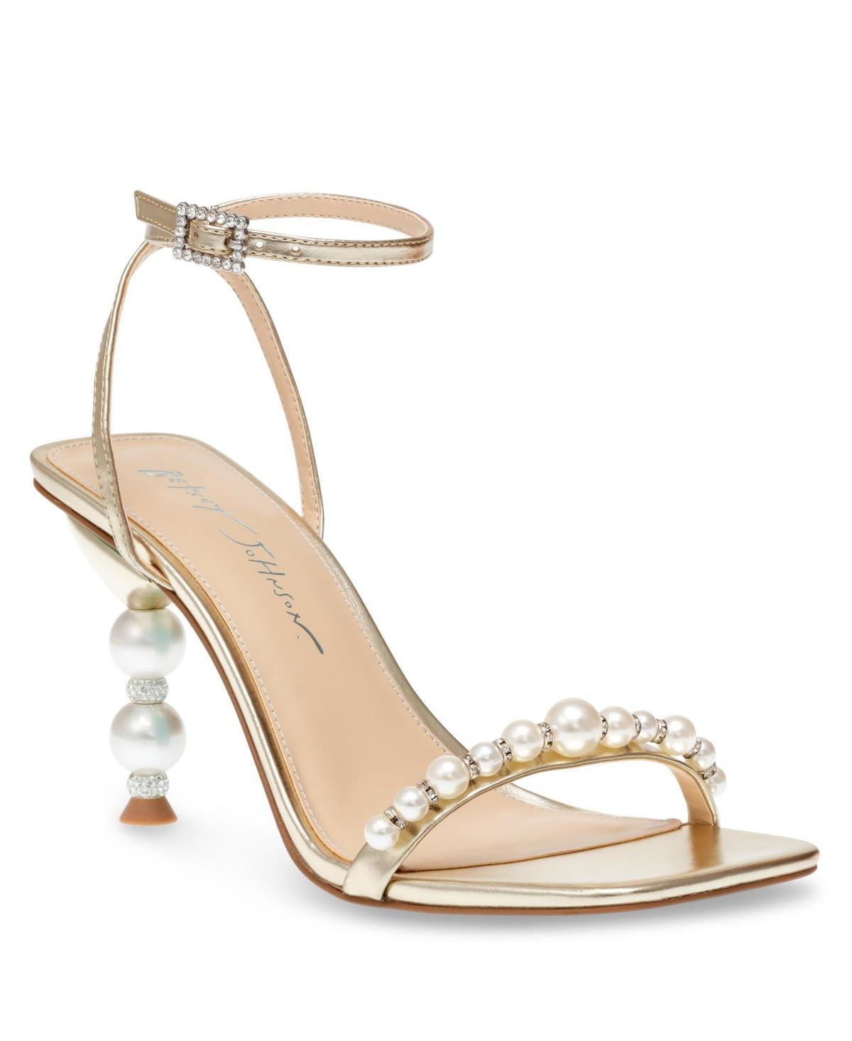 Blue by Betsey Johnson Jacy Metallic Leather Pearl Heel Dress Sandals Product Image