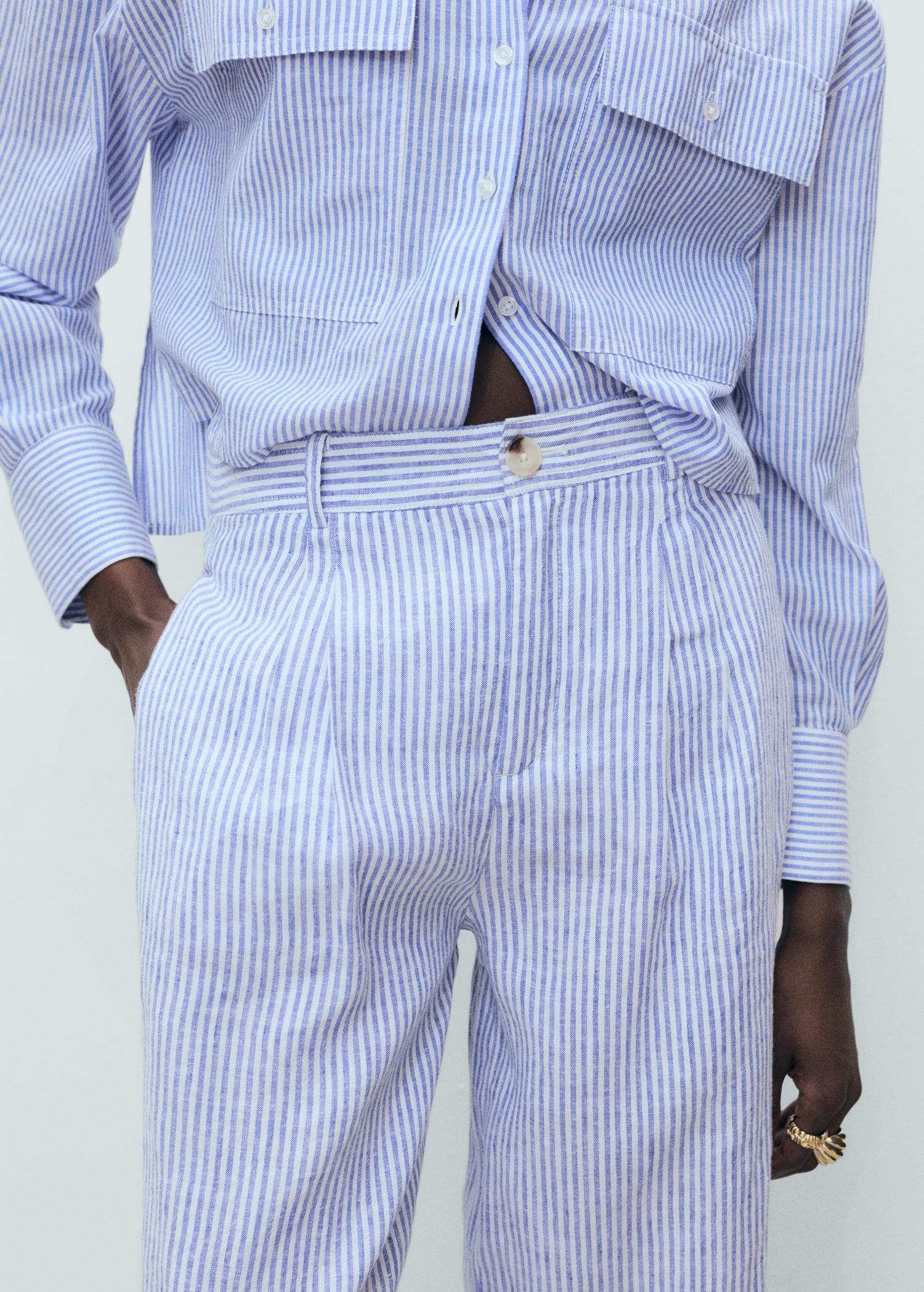 Striped linen-blend pants - Women | MANGO USA Product Image