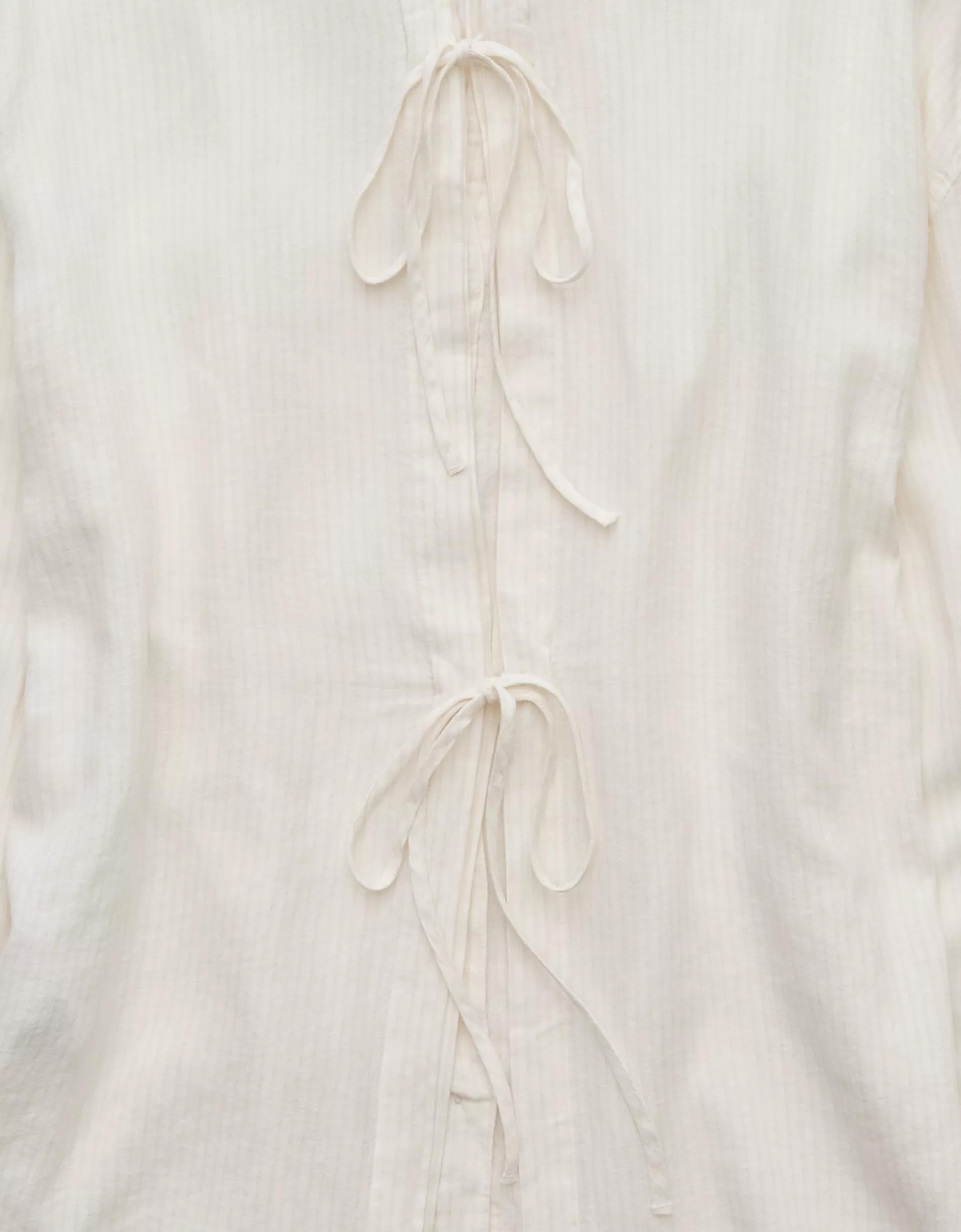 AE Linen-Blend Long-Sleeve Tie Back Button-Up Shirt Product Image