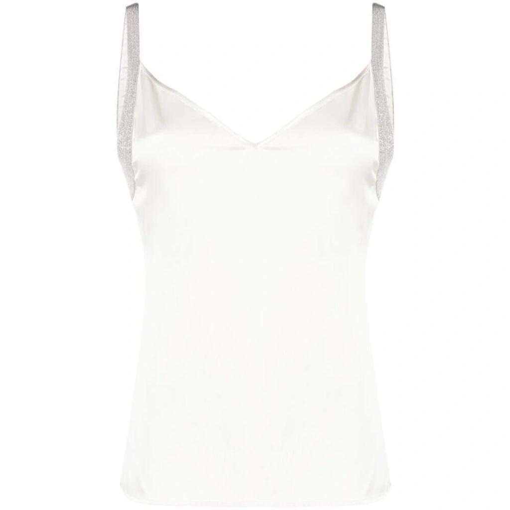 FABIANA FILIPPI V-neck Satin-finish Top In Natural Product Image