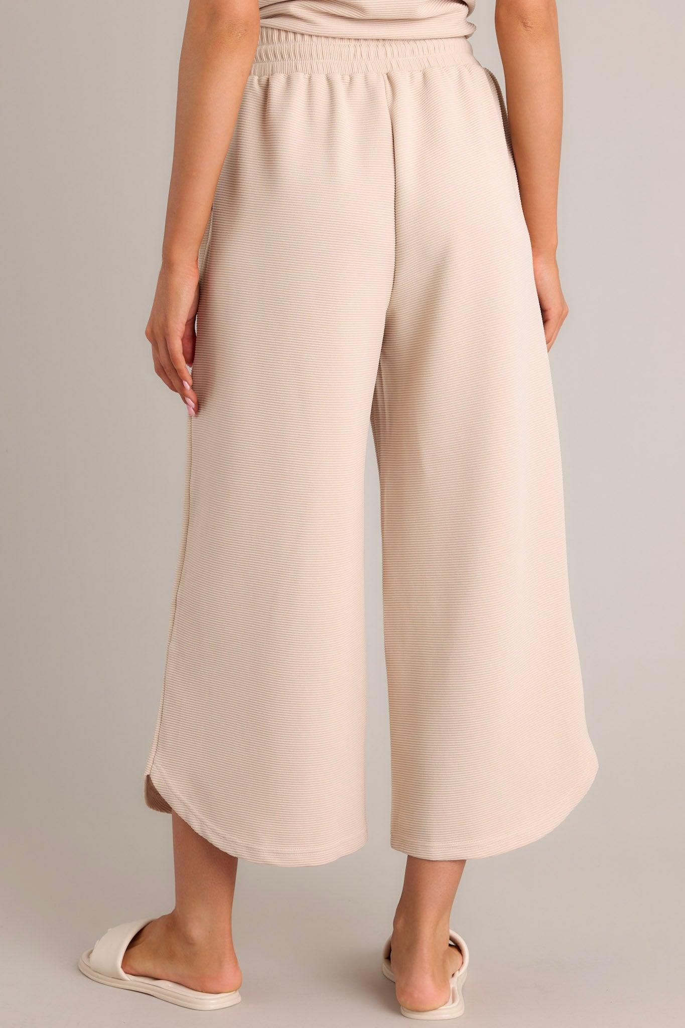 Sand Dune Tan Ribbed Wide Leg Pants Product Image