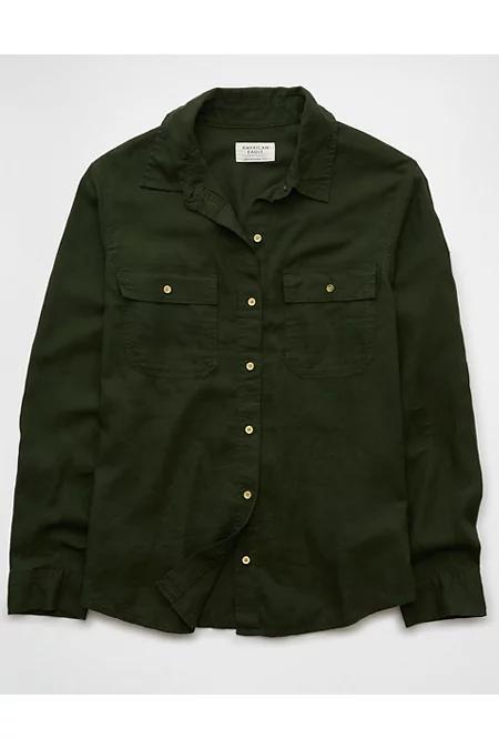 AE Weekend Vibes Linen-Blend Long-Sleeve Button-Up Shirt Women's Product Image