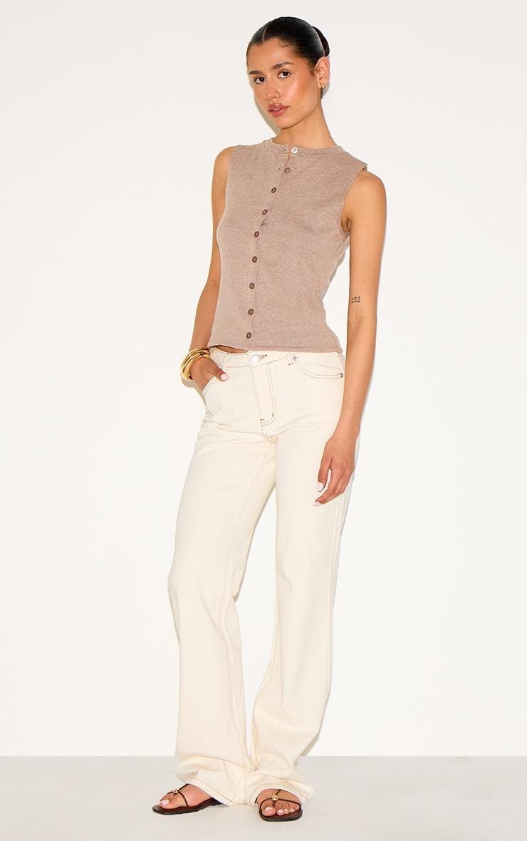 Tall Mocha Button Through Sleeveless Top Product Image