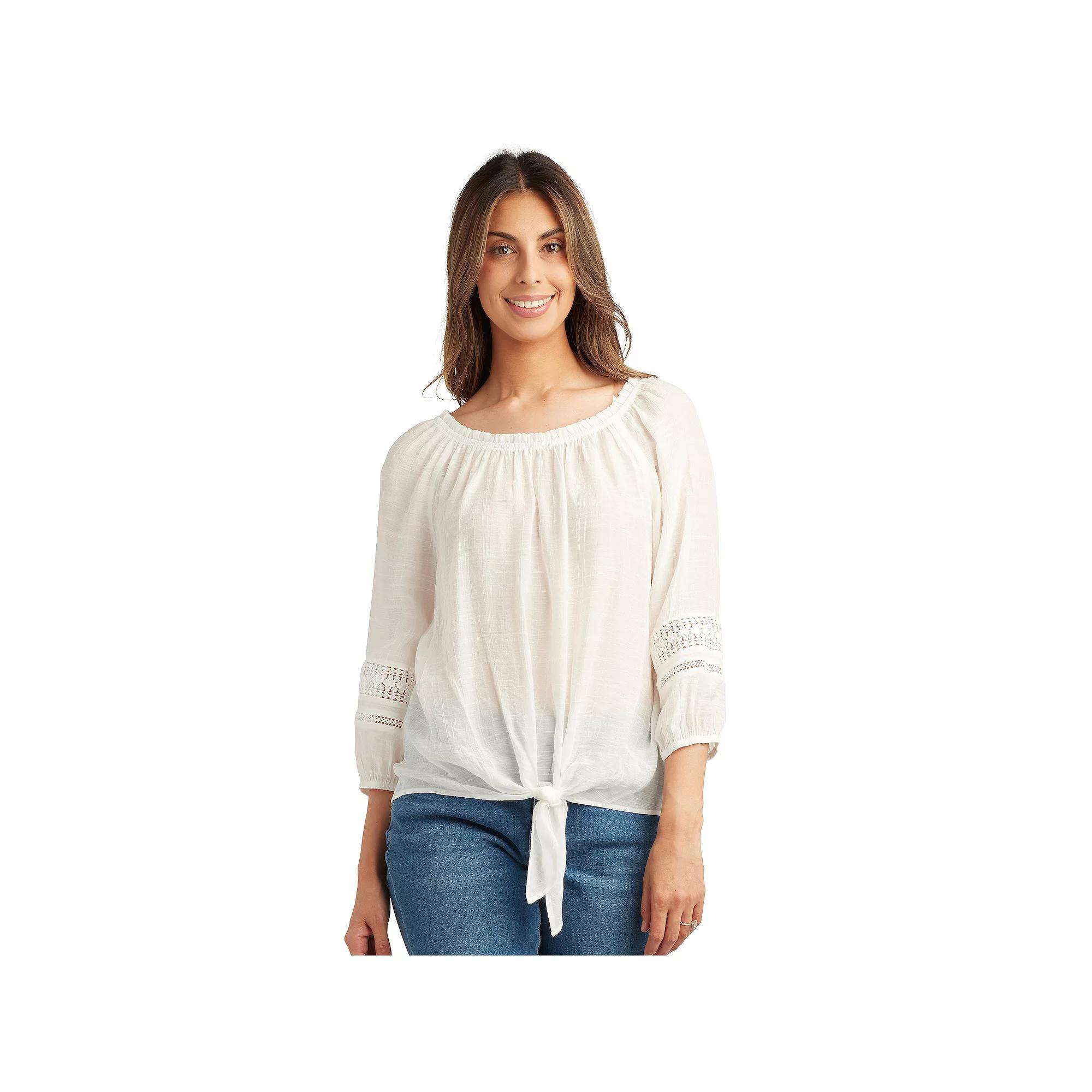 Womens AB Studio Ruffle Peasant Neck Tie-Front Top Product Image