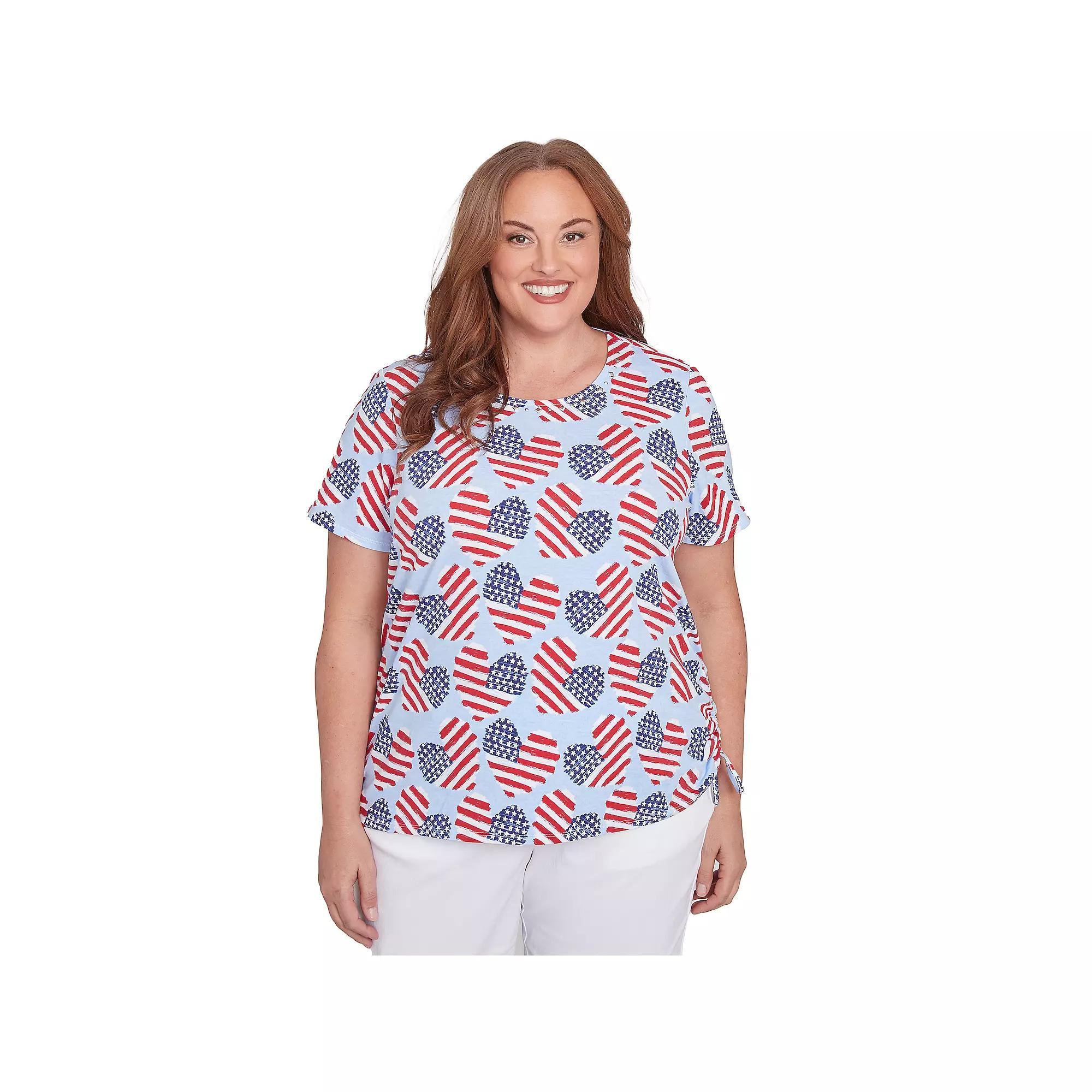 Plus Size Alfred Dunner Flag Heart Side Ruched Top, Womens Product Image