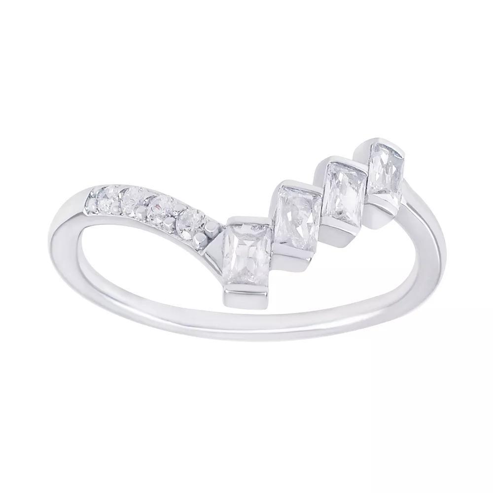 SIRI Rhodium-Plated Sterling Silver Cubic Zirconia Ring with Criss-Cross Marquise Stones, Women's, Size: 8 Product Image
