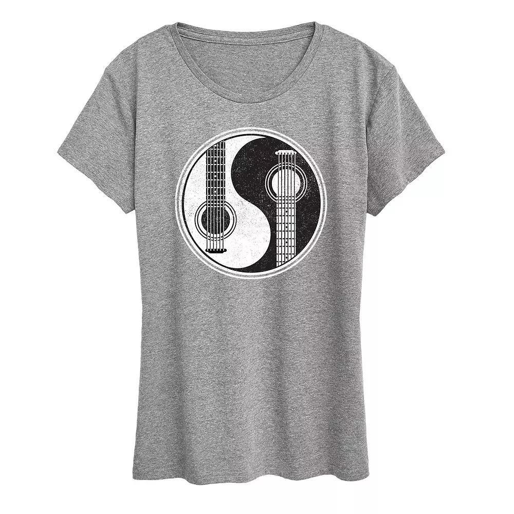 Womens Yin Yang Guitar Graphic Tee Grey Red Product Image