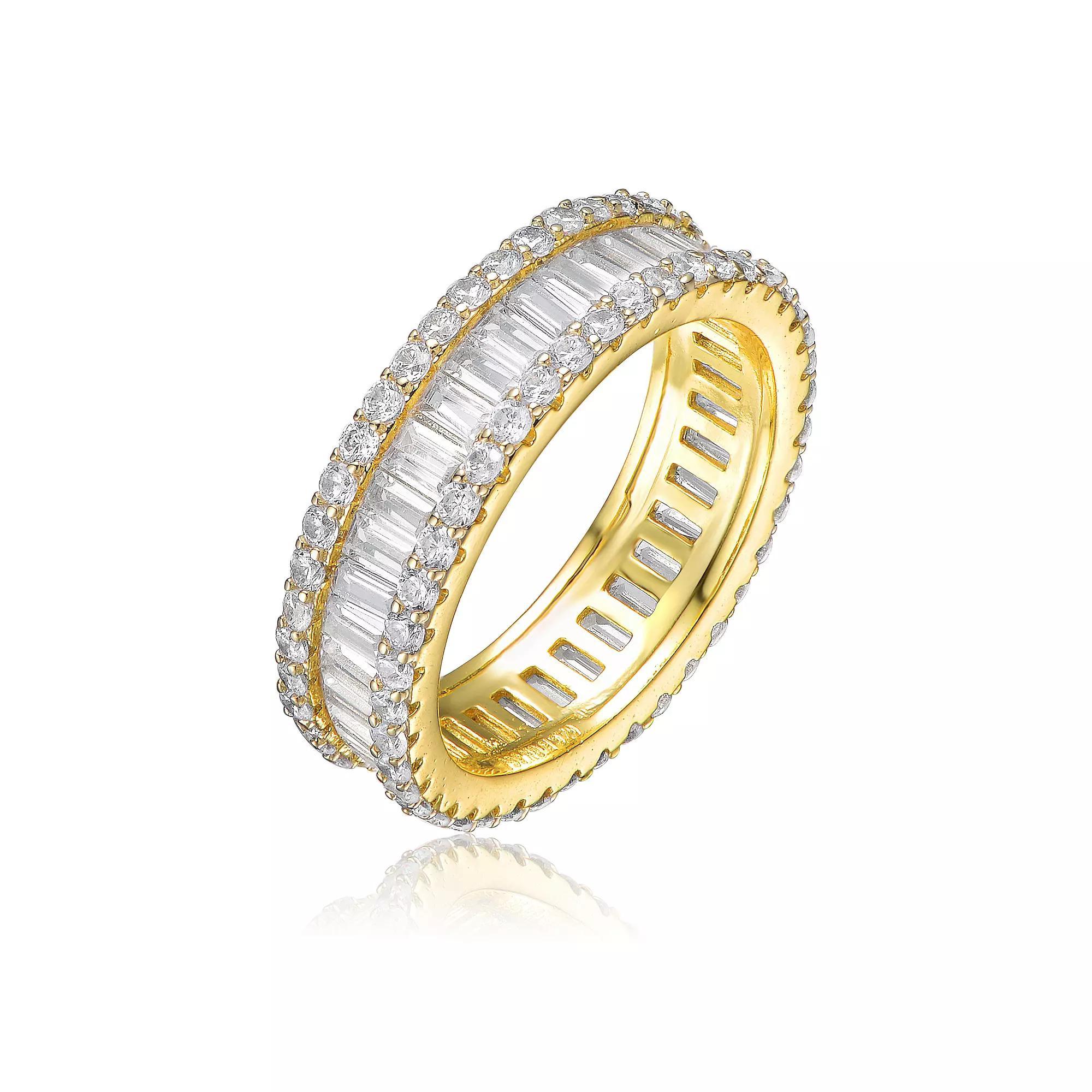 Gold Tone Baguette Cubic Zirconia Wide Band Ring, Women's, Size: 6 Product Image