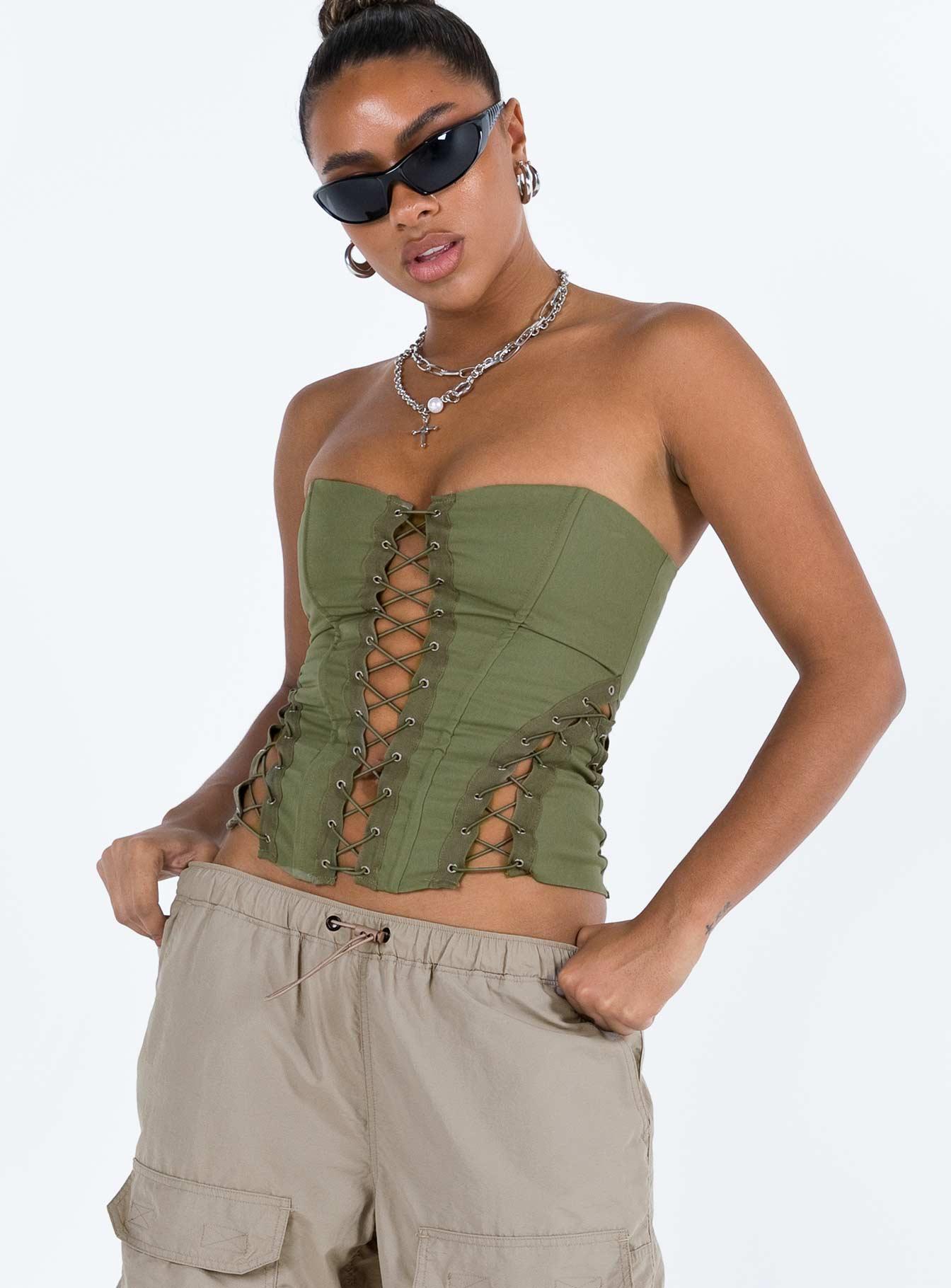 Eden Lace Up Corset Green Product Image